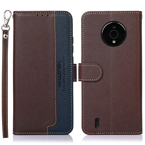 Leather Case Stands Flip Cover Holder A09D for Nokia C200 Brown