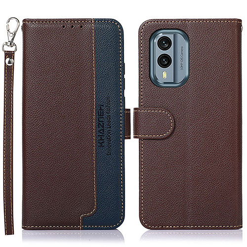 Leather Case Stands Flip Cover Holder A09D for Nokia X30 5G Brown