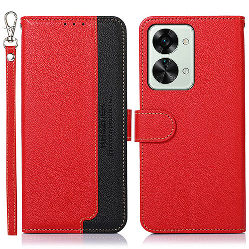 Leather Case Stands Flip Cover Holder A09D for OnePlus Nord 2T 5G Red