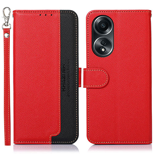 Leather Case Stands Flip Cover Holder A09D for Oppo A18 Red