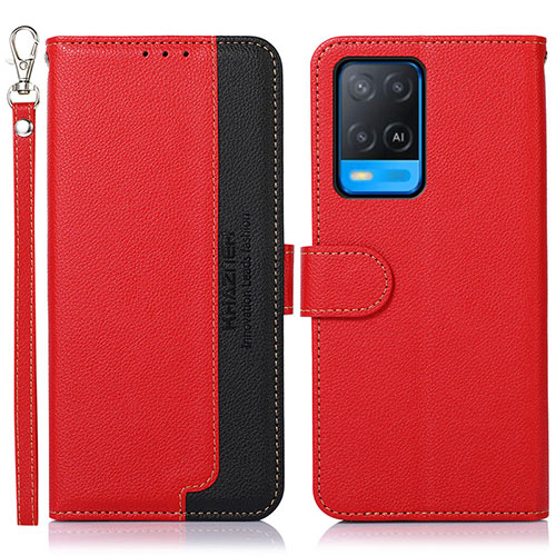 Leather Case Stands Flip Cover Holder A09D for Oppo A54 4G Red