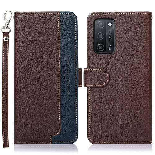 Leather Case Stands Flip Cover Holder A09D for Oppo A55 5G Brown