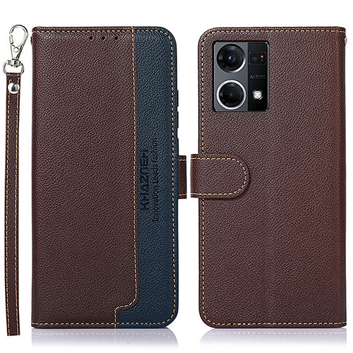 Leather Case Stands Flip Cover Holder A09D for Oppo F21 Pro 4G Brown