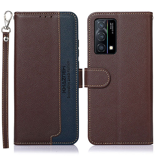 Leather Case Stands Flip Cover Holder A09D for Oppo K9 5G Brown