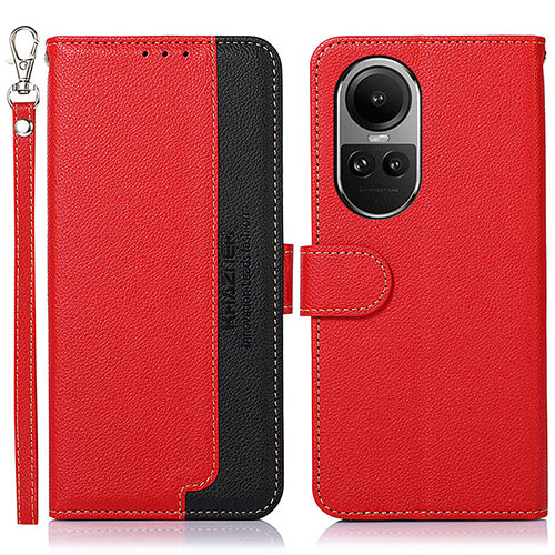 Leather Case Stands Flip Cover Holder A09D for Oppo Reno10 5G Red