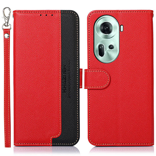 Leather Case Stands Flip Cover Holder A09D for Oppo Reno11 5G Red
