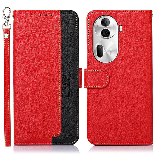 Leather Case Stands Flip Cover Holder A09D for Oppo Reno11 Pro 5G Red