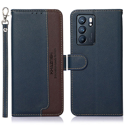 Leather Case Stands Flip Cover Holder A09D for Oppo Reno6 5G Blue