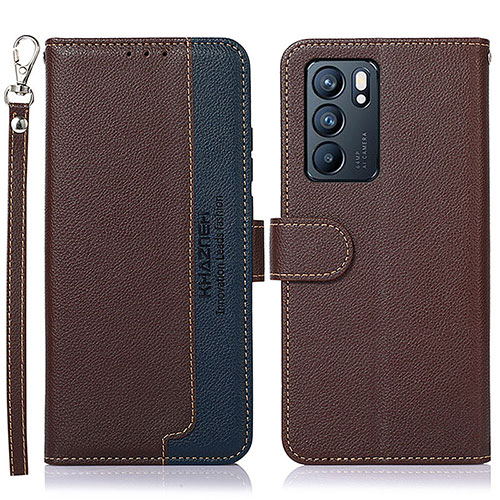 Leather Case Stands Flip Cover Holder A09D for Oppo Reno6 5G Brown