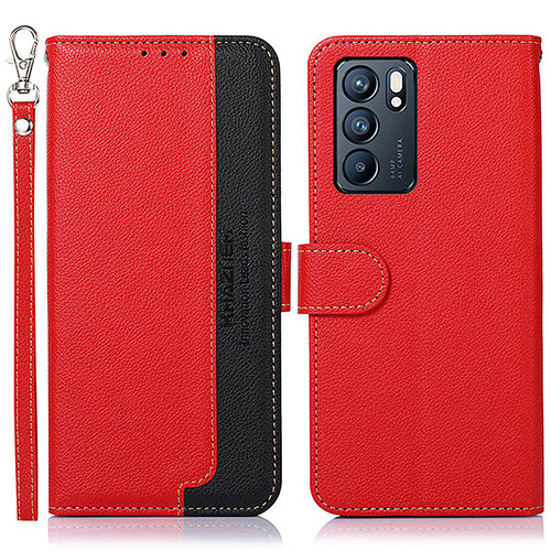 Leather Case Stands Flip Cover Holder A09D for Oppo Reno6 5G Red