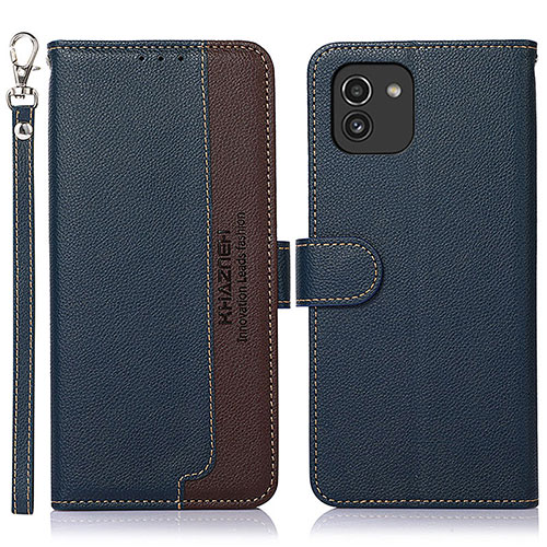 Leather Case Stands Flip Cover Holder A09D for Samsung Galaxy A03 Blue