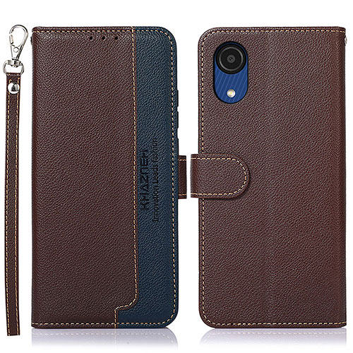 Leather Case Stands Flip Cover Holder A09D for Samsung Galaxy A03 Core Brown