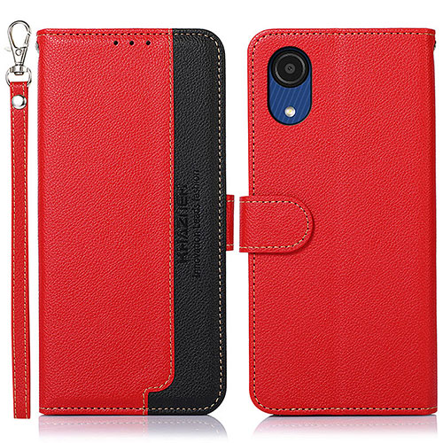 Leather Case Stands Flip Cover Holder A09D for Samsung Galaxy A03 Core Red