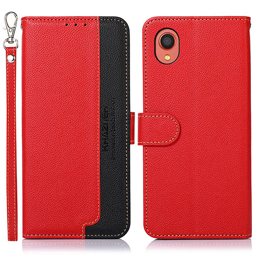 Leather Case Stands Flip Cover Holder A09D for Samsung Galaxy A22 5G SC-56B Red