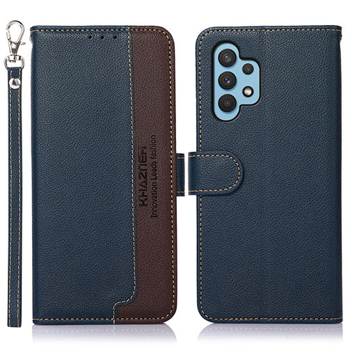 Leather Case Stands Flip Cover Holder A09D for Samsung Galaxy A32 4G Blue