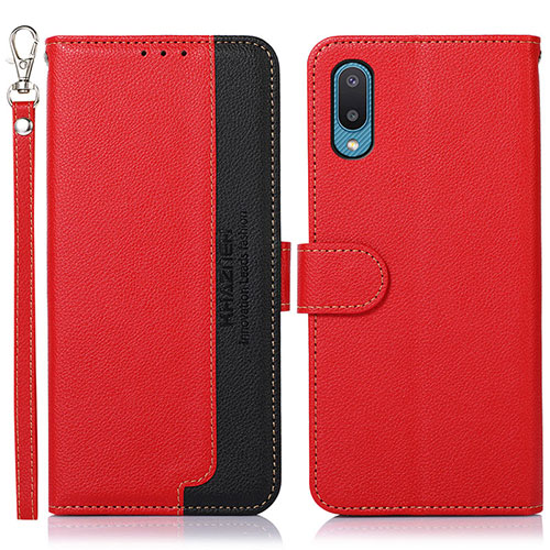 Leather Case Stands Flip Cover Holder A09D for Samsung Galaxy M02 Red