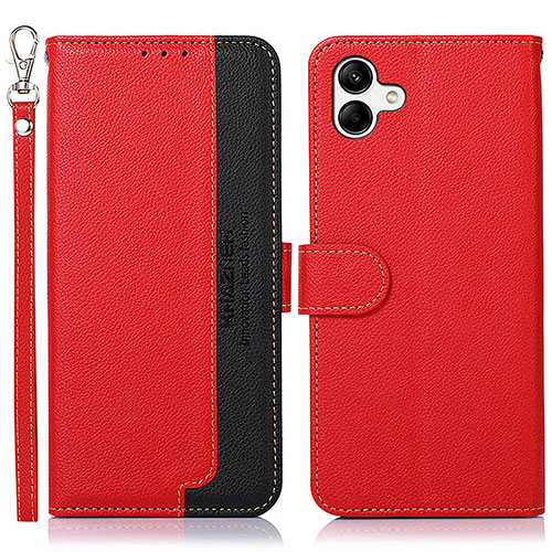 Leather Case Stands Flip Cover Holder A09D for Samsung Galaxy M04 Red