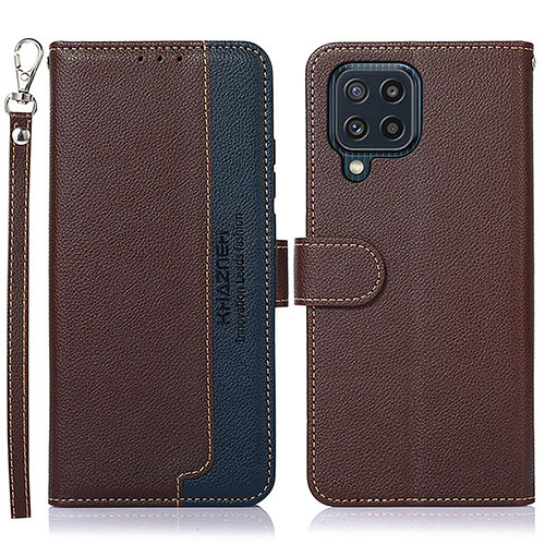 Leather Case Stands Flip Cover Holder A09D for Samsung Galaxy M32 4G Brown