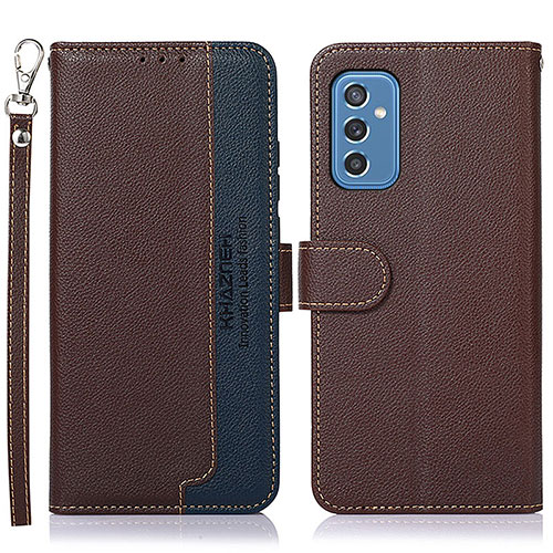 Leather Case Stands Flip Cover Holder A09D for Samsung Galaxy M52 5G Brown