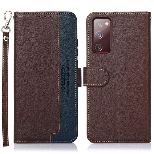 Leather Case Stands Flip Cover Holder A09D for Samsung Galaxy S20 FE 4G Brown