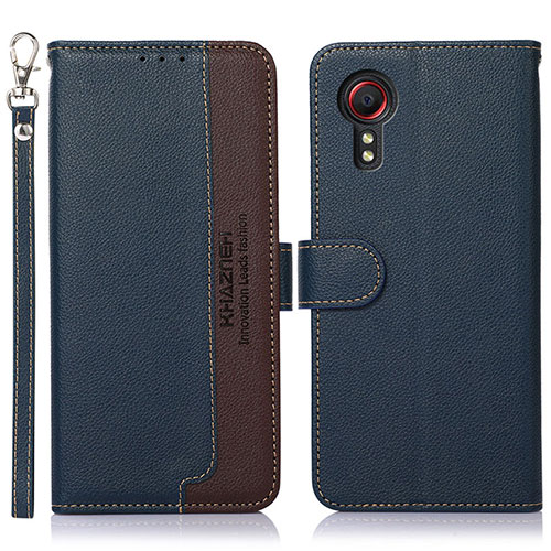 Leather Case Stands Flip Cover Holder A09D for Samsung Galaxy XCover 5 SM-G525F Blue