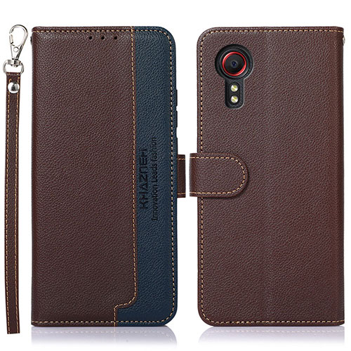 Leather Case Stands Flip Cover Holder A09D for Samsung Galaxy XCover 5 SM-G525F Brown