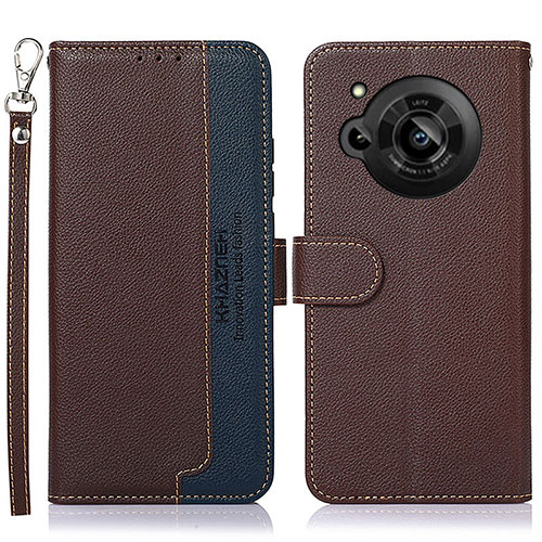 Leather Case Stands Flip Cover Holder A09D for Sharp Aquos R7 Brown