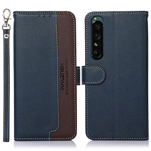 Leather Case Stands Flip Cover Holder A09D for Sony Xperia 1 IV Blue