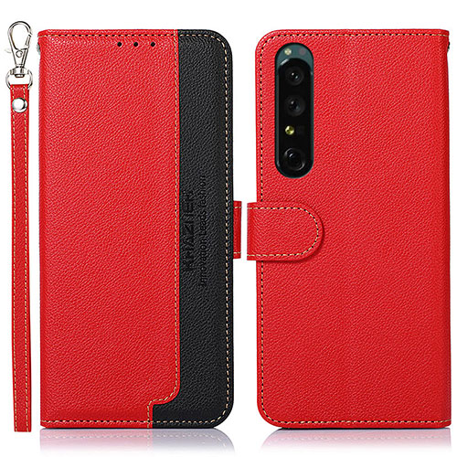 Leather Case Stands Flip Cover Holder A09D for Sony Xperia 1 V Red