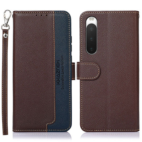 Leather Case Stands Flip Cover Holder A09D for Sony Xperia 10 IV Brown