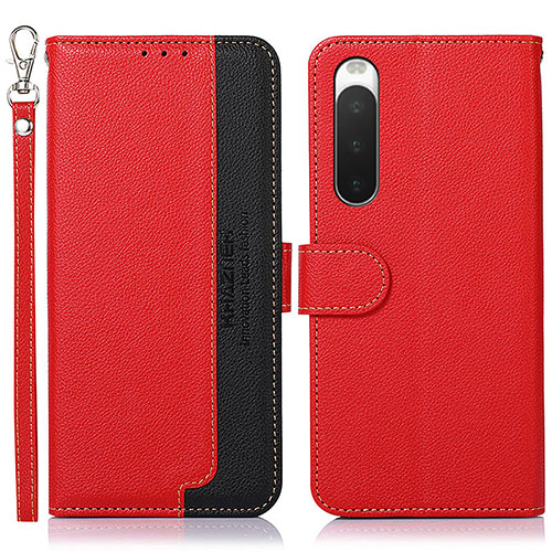 Leather Case Stands Flip Cover Holder A09D for Sony Xperia 10 IV SO-52C Red