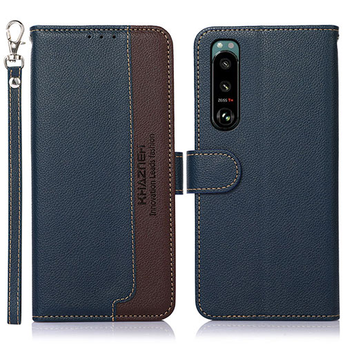 Leather Case Stands Flip Cover Holder A09D for Sony Xperia 5 III Blue