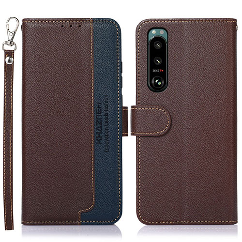 Leather Case Stands Flip Cover Holder A09D for Sony Xperia 5 III Brown