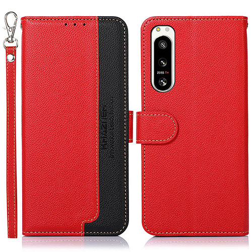 Leather Case Stands Flip Cover Holder A09D for Sony Xperia 5 IV Red