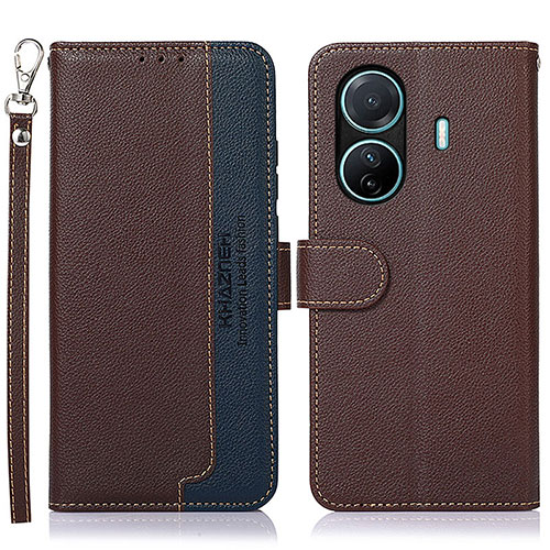 Leather Case Stands Flip Cover Holder A09D for Vivo iQOO Z6 Pro 5G Brown