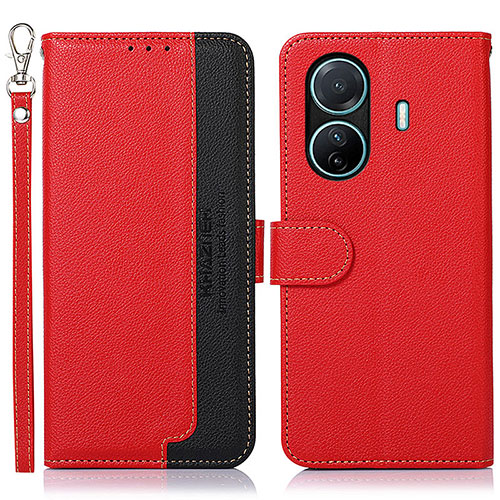 Leather Case Stands Flip Cover Holder A09D for Vivo T1 Pro 5G Red