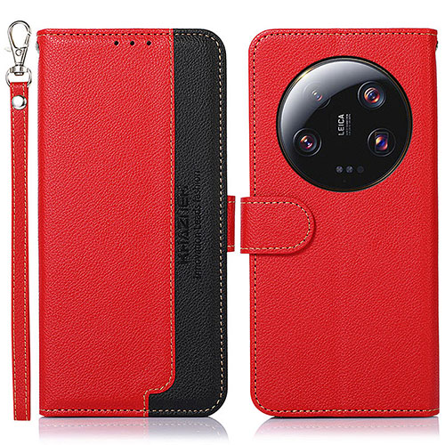 Leather Case Stands Flip Cover Holder A09D for Xiaomi Mi 13 Ultra 5G Red