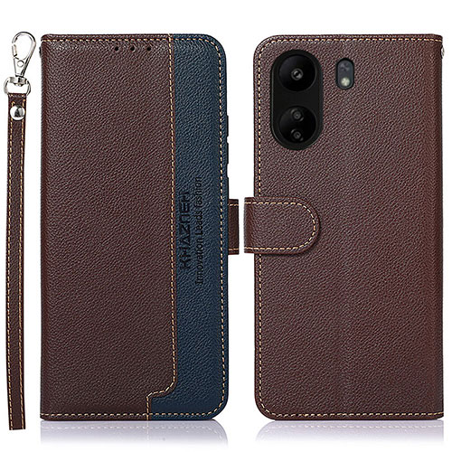 Leather Case Stands Flip Cover Holder A09D for Xiaomi Poco C65 Brown