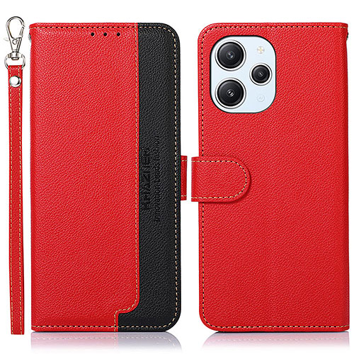 Leather Case Stands Flip Cover Holder A09D for Xiaomi Redmi 12 4G Red