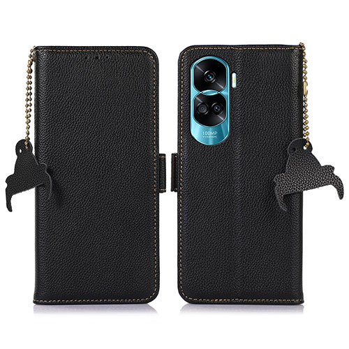 Leather Case Stands Flip Cover Holder A10D for Huawei Honor 90 Lite 5G Black