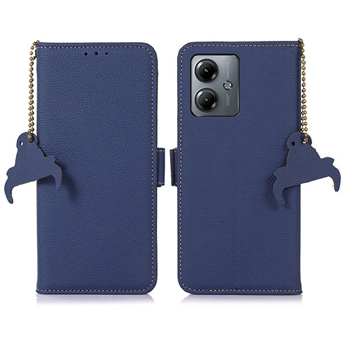 Leather Case Stands Flip Cover Holder A10D for Motorola Moto G14 Blue