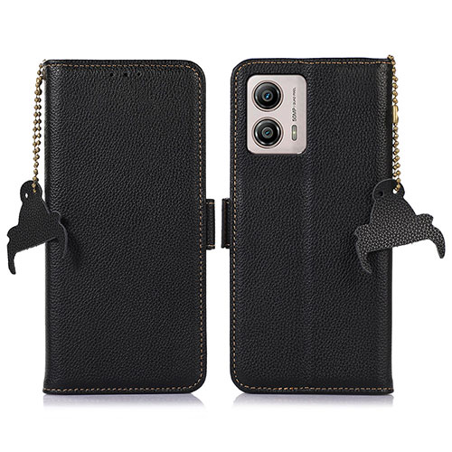 Leather Case Stands Flip Cover Holder A10D for Motorola Moto G53 5G Black