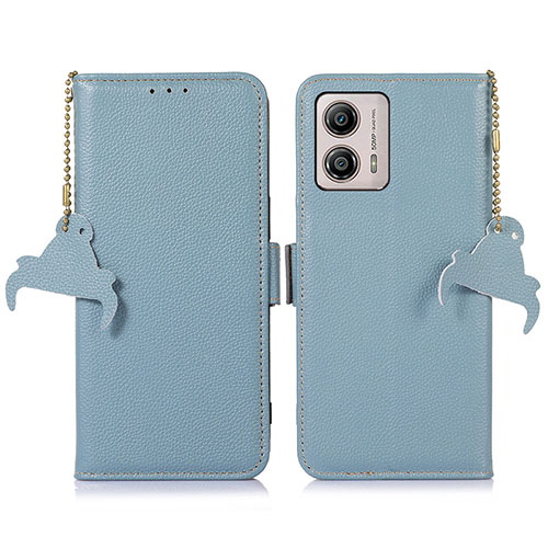 Leather Case Stands Flip Cover Holder A10D for Motorola Moto G53j 5G Mint Blue