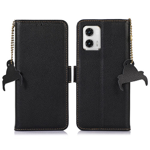 Leather Case Stands Flip Cover Holder A10D for Motorola Moto G73 5G Black