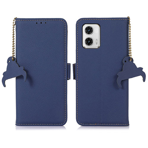 Leather Case Stands Flip Cover Holder A10D for Motorola Moto G73 5G Blue