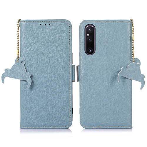 Leather Case Stands Flip Cover Holder A10D for Sony Xperia 1 V Mint Blue