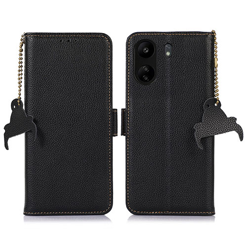 Leather Case Stands Flip Cover Holder A10D for Xiaomi Poco C65 Black