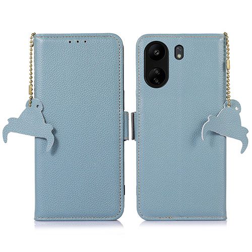 Leather Case Stands Flip Cover Holder A10D for Xiaomi Poco C65 Mint Blue