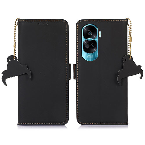 Leather Case Stands Flip Cover Holder A11D for Huawei Honor 90 Lite 5G Black