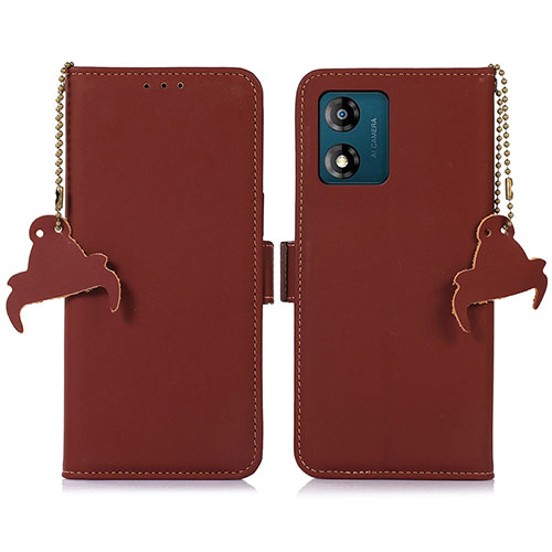 Leather Case Stands Flip Cover Holder A11D for Motorola Moto E13 Brown